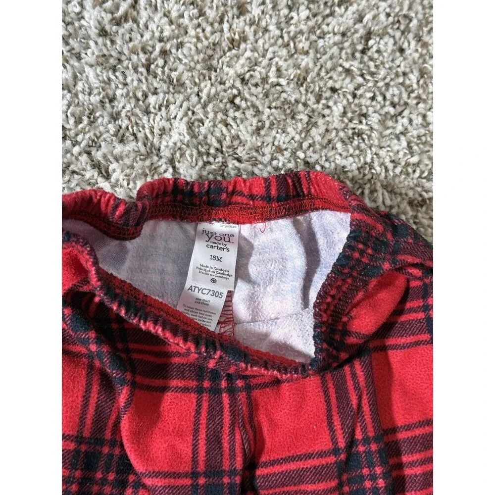 Just One You Carter's Red Black Plaid Fleece Pajamas Set 18M Button Up Toddler